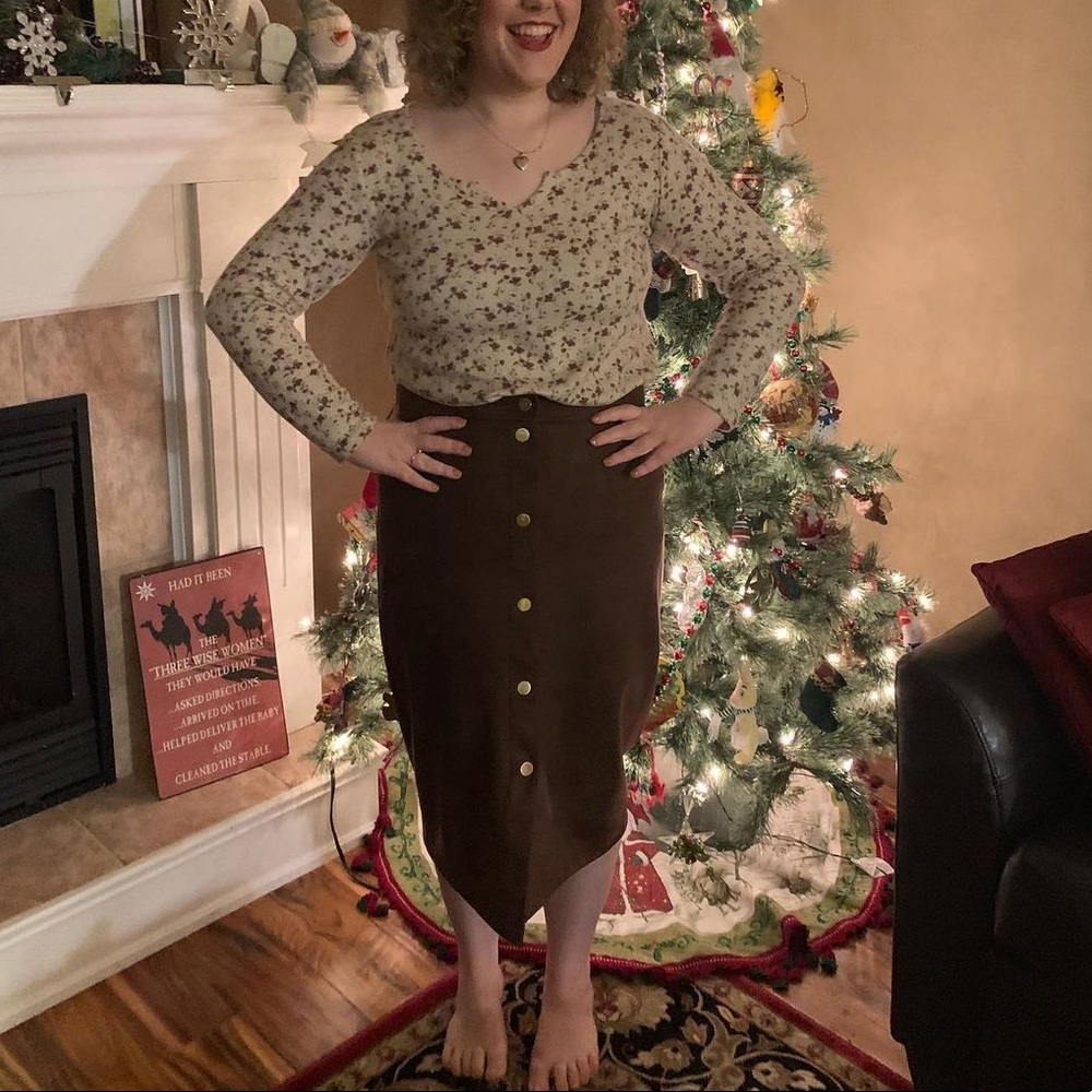 💜 2/25 Brown Suede Midi Skirt